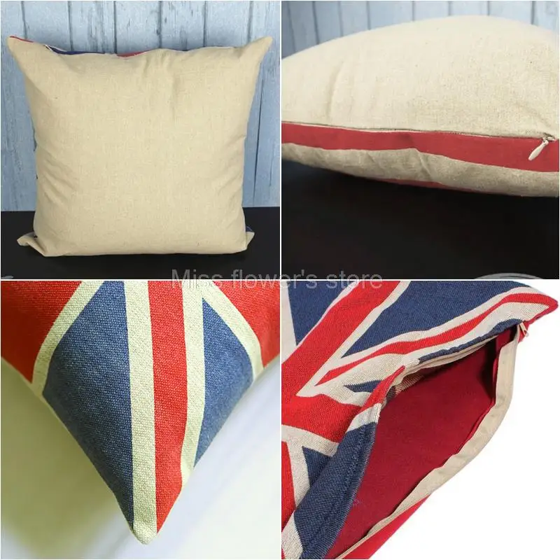 Утолщенная хлопковая льняная подушка в стиле ретро с флагом США Великобритании