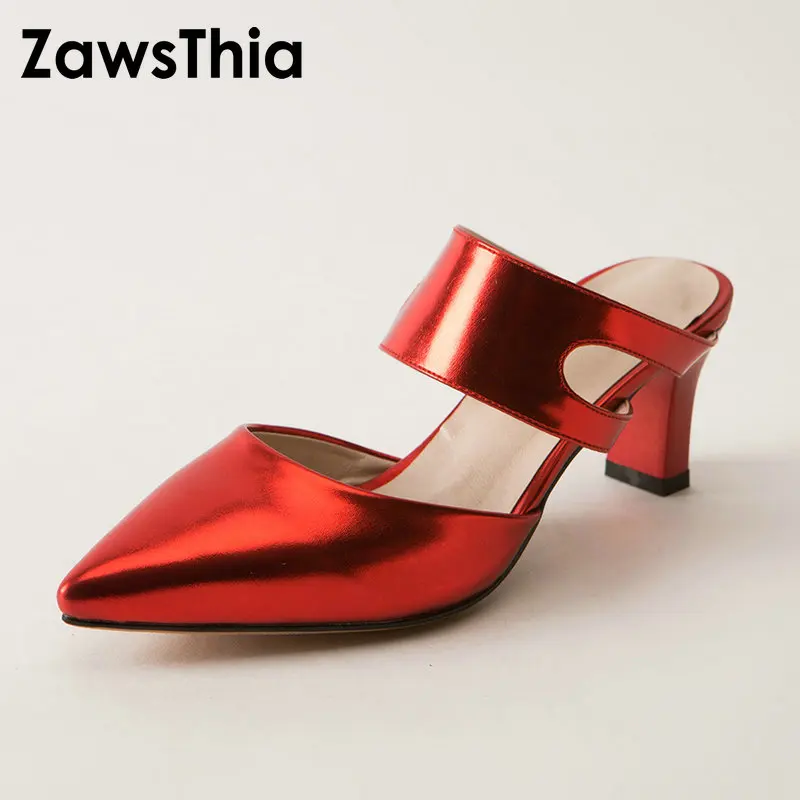 ZawsThia/пикантные женские босоножки из лакированной искусственной кожи с острым