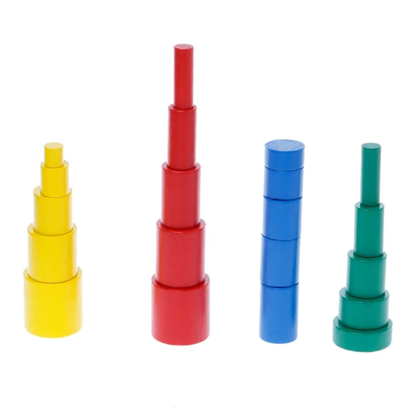 Монтессори Деревянные 4 различных красочных цилиндра развивающие игрушки Дети