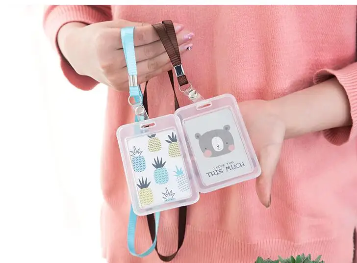 1 шт. Кот Медведь Kawaii мультфильм держатель для карт со шнурком ID кредитный автобус карты хранения бейдж держатель канцелярские принадлежности Школьные офисные принадлежности
