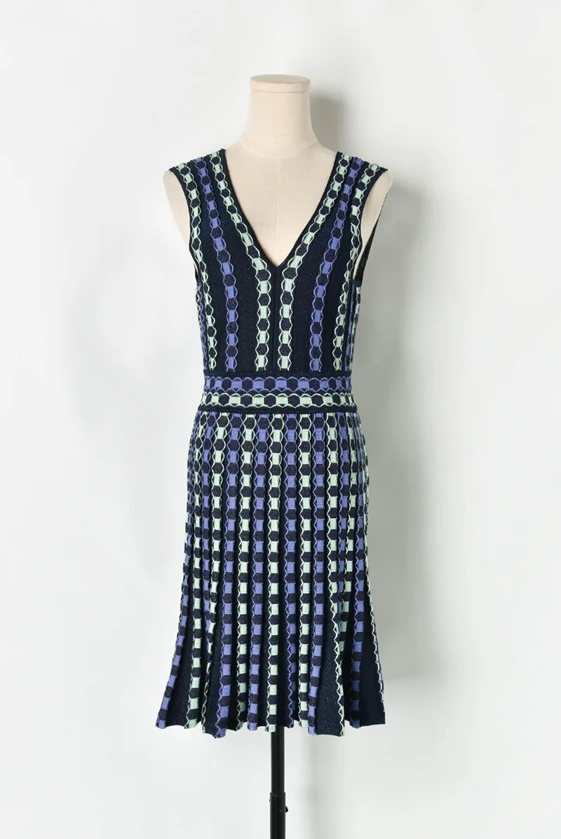 Женское сексуальное Полосатое трикотажное платье с двойным v образным вырезом 2019