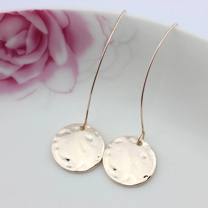 Оптовая продажа розовое золото минималистский кованые кругого диска серьги крюк