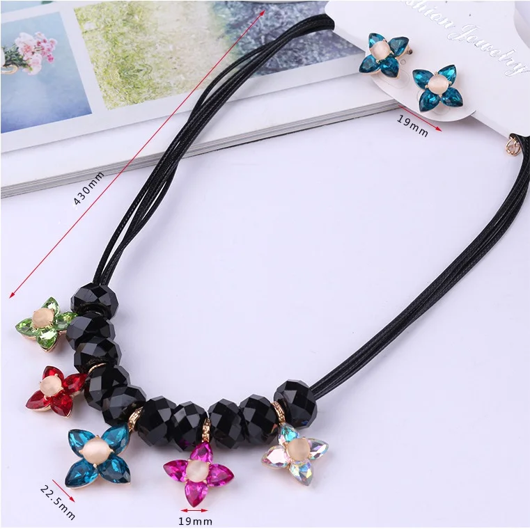 Богемное цветочное ожерелье серьги набор Кристальные Стразы свитер цепь Серьги