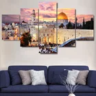 Современная живопись на холсте искусство стены модульная фотографии рамки домашний Декор 5 панелей Иерусалим закат пейзаж HD с Плакаты PENGDA