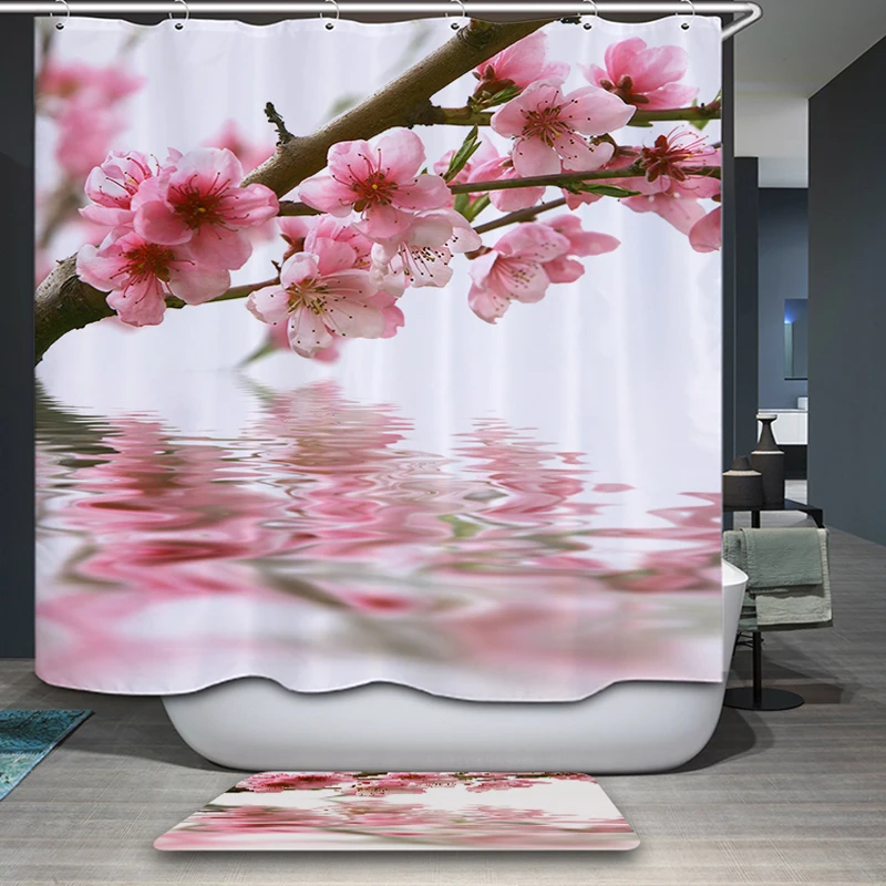 Polyester Fabric Shower Curtain Waterproof Home Bathroom Curtains Flowers orchid purple bath crutain for the bathroom | Дом и сад