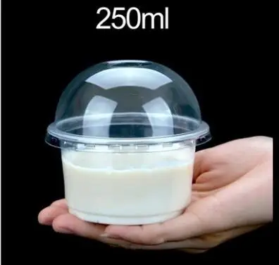 250mL 100 шт прозрачный пластиковый стаканчик одноразовый пудинг чашка с крышкой соус миска Сделай Сам десерт йогурт маленькие стаканчики для домашнего мероприятия вечерние посылка - Цвет: 250mL