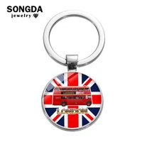 london double decker bus charm keychain old fashion hippie sightseeing bag car key chain england souvenirs keyring jewelry gifts
