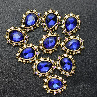 10Pcs-Drop-Blue 10 шт 3D Стразы для ногтей, блестящий кристалл алмаза для ногтей, металлические украшения для ногтей, украшения DIY, амулеты - Цвет: 10Pcs-Drop-Blue