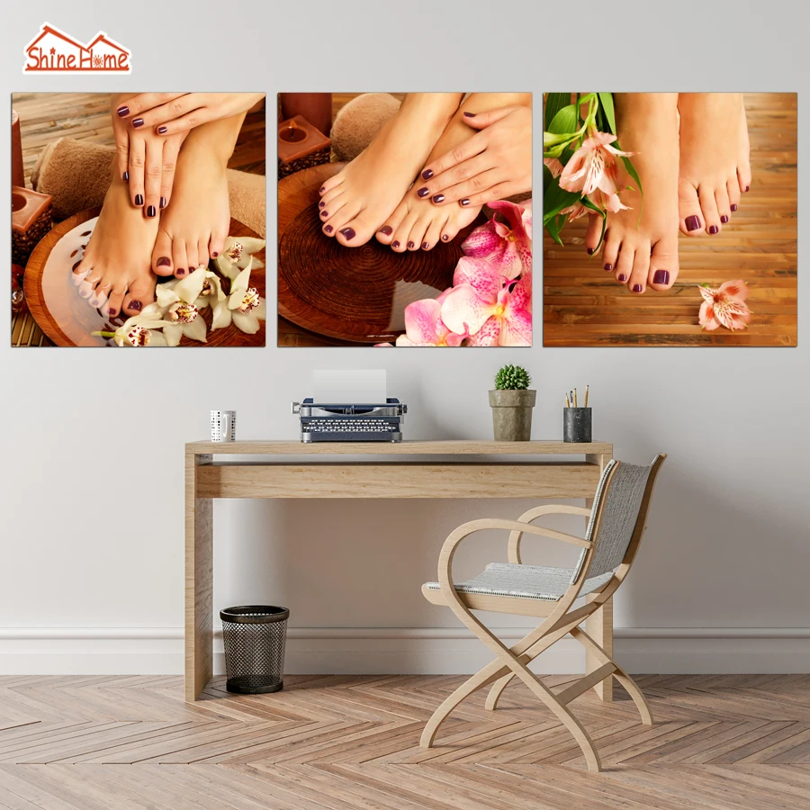 ShineHome-3pcs Триптих модульные картины на холсте ногтей ног массажный салон Shope