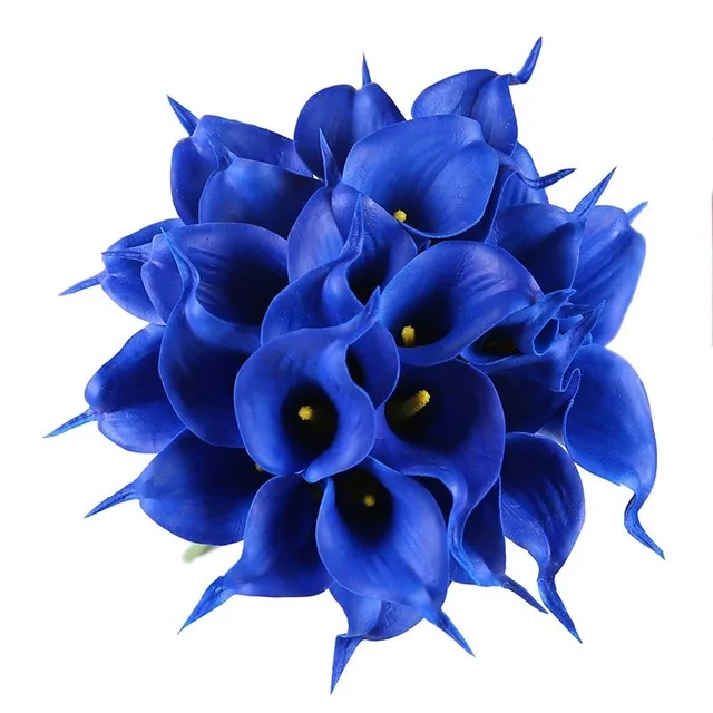 Blue 31 шт. / Компл. PU Real Touch Калла Лили Цветы Букет Искусственные Весенние Декоративные для Свадьбы Главная Украшение Стола Поддельный Цветок - Цвет: Blue
