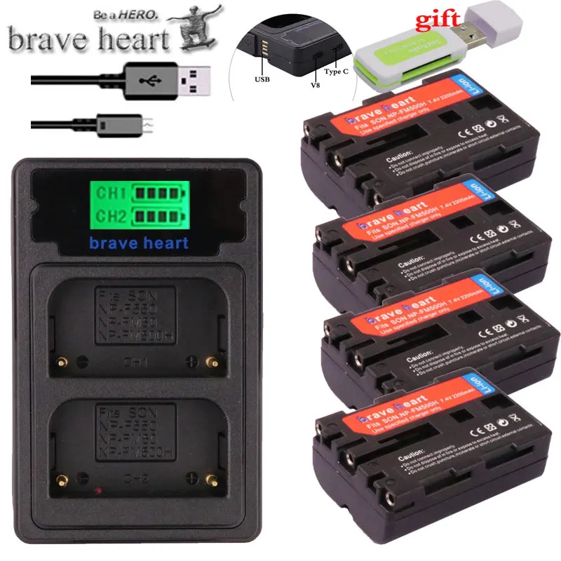 charger and 4battery МА/ч. аккумулятор NP-FM500H bateria NP FM500H батарея для sony A200 A350 A700 A900 A300 A550 A350 A850 A560 A580 SLT-A57 a58 камера - Цвет: charger and 4battery