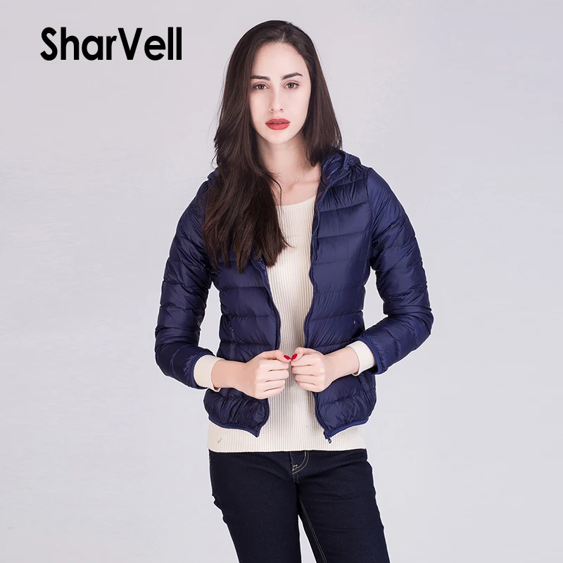 SharVell 2018 женские пуховые пальто есть шляпа с капюшоном 90% белый утиный пух широкой