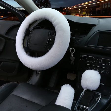 White Оплётка на Руль 3 шт./компл. шерстяной зимний Автомобильный руль крышка ручной тормоз и шестерня переключения передач крышка 6 цветов Теплый мягкий для автомобиля Авто Руль - Название цвета: White