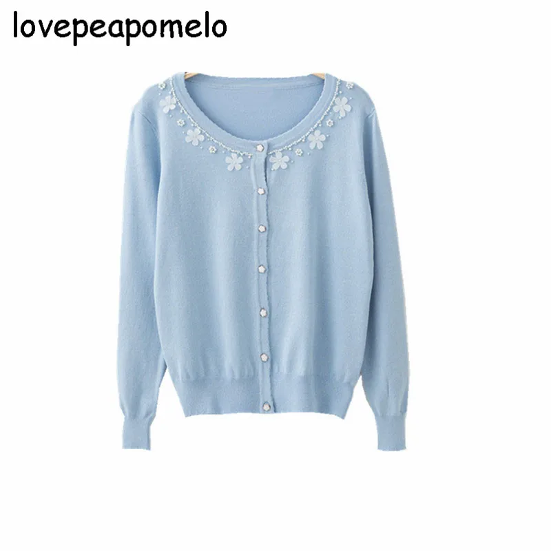 Женский вязаный свитер винтажный кардиган с цветочной вышивкой большие размеры