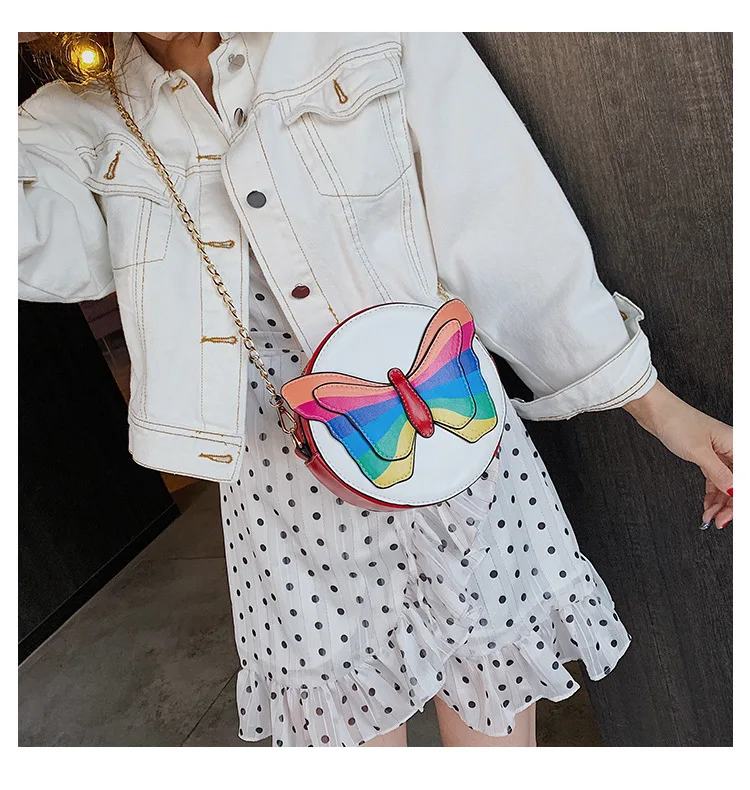 

Mini crossbody bags for women circular bow PU leather shoulder bags fashion appliques girl designer messenger bag
