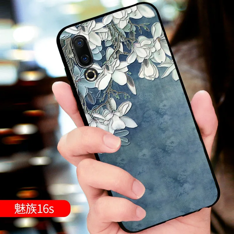 Тиснением Винтаж Восточной Азии китайский японский стиль чехол для Meizu 16 S Снежная гора декрет Кран Крышка - Цвет: 14