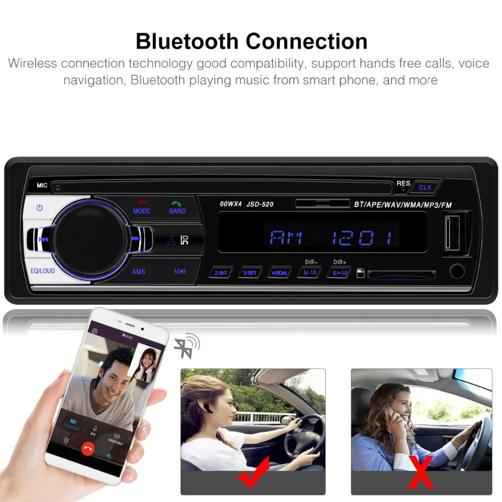 1 Din Bluetooth радио авто JSD 520 12V стерео FM AUX вход USB SD din автомобильный MP3 мультимедийный