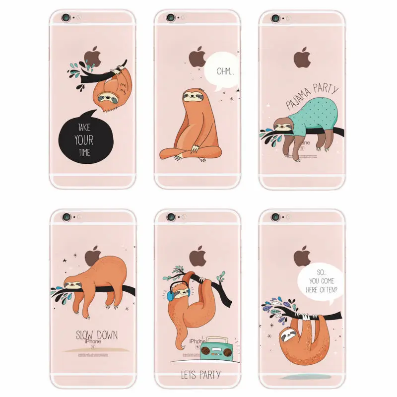 

For iPhone 11 Pro 5S 6S 6Plus 7Plus 7 8 8Plus X Sloth Cute Animals Soft Silicon Transparent Printed Phone Case