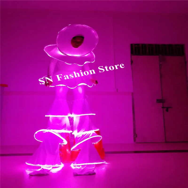 CC26 костюмы для бальных танцев led робот Stilt костюм белый светящийся светильник клоун сценическая одежда Подиум представление одеть бар dj платье