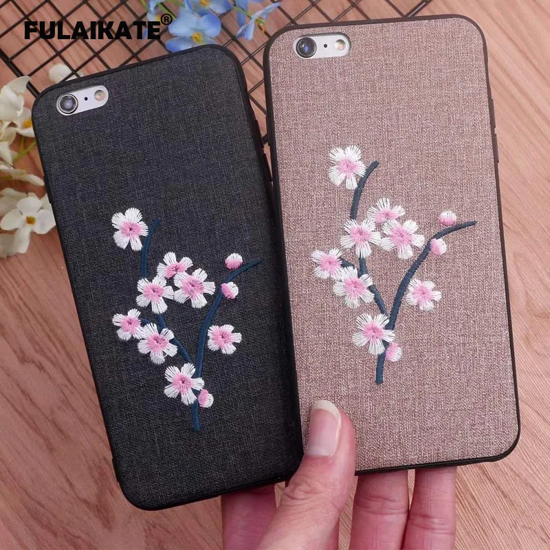 Чехол FULAIKATE для iPhone 6 s с 3D вышивкой цветок сливы тисненый матовый чехол мягкие