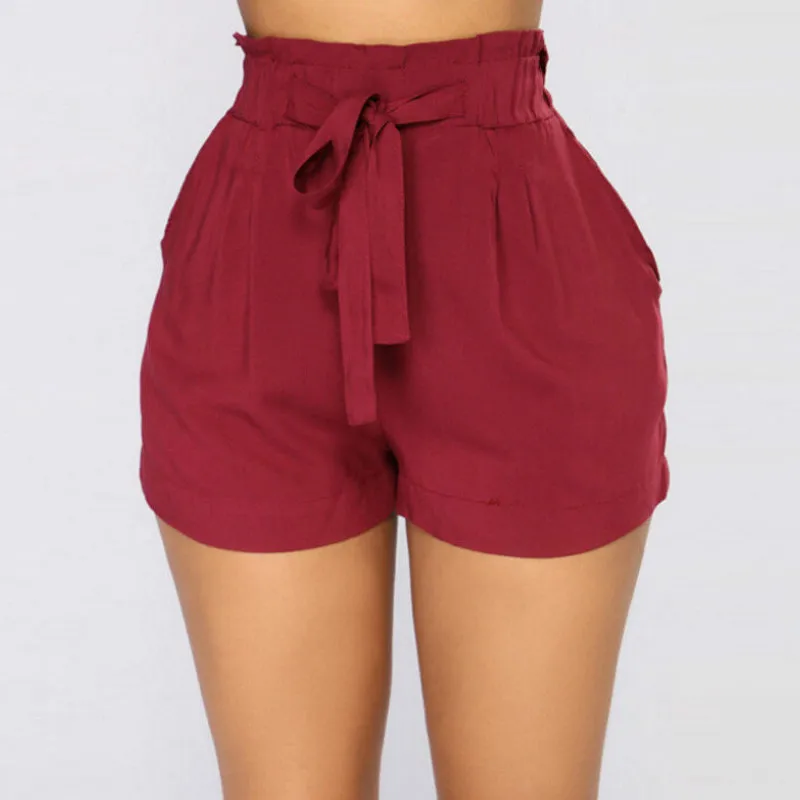Женские популярные летние шорты с высокой талией и шнурком повседневные