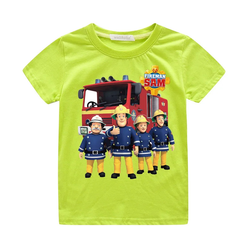 Light Green T-shirts Детские футболки с рисунком пожарного Сэма для мальчиков и девочек Детские футболки с короткими рукавами, детские летние футболки с круглым вырезом, топ, костюм одежда для малышей, ZA074 - Цвет: Light Green T-shirts