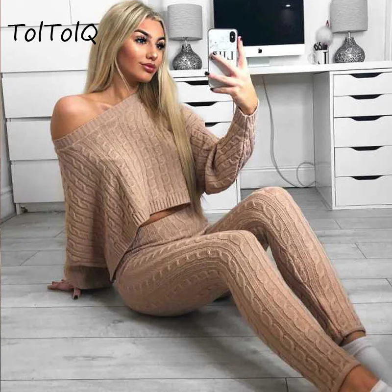 TolTolQ/комплект из двух предметов г., осенний комплект со штанами, свитер, Повседневный, серый, зимний, с длинными рукавами, комплект из 2 предметов, Женский трикотажный свитер