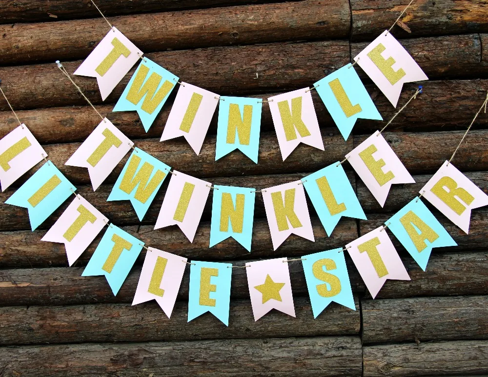 Золото Twinkle Little Star буквы баннер розовый синий Пол выявить Аксессуары Baby Shower
