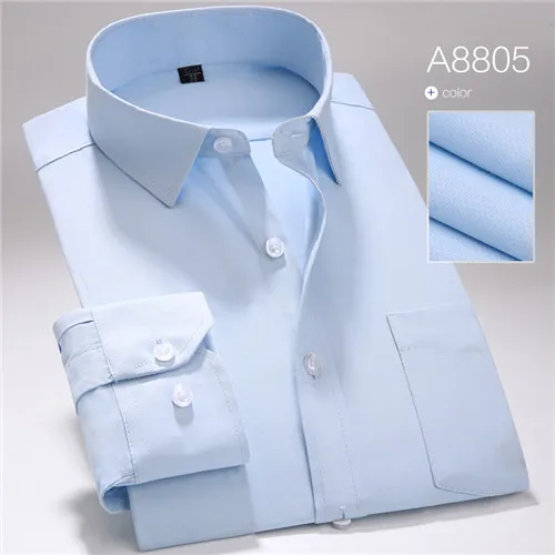 8805 Pure Blue Весенняя Новинка, однотонная мужская рубашка, длинный рукав, Классический крой, твил, модная черная рабочая одежда, брендовая, деловая, мужская, Повседневная рубашка - Цвет: 8805 Pure Blue