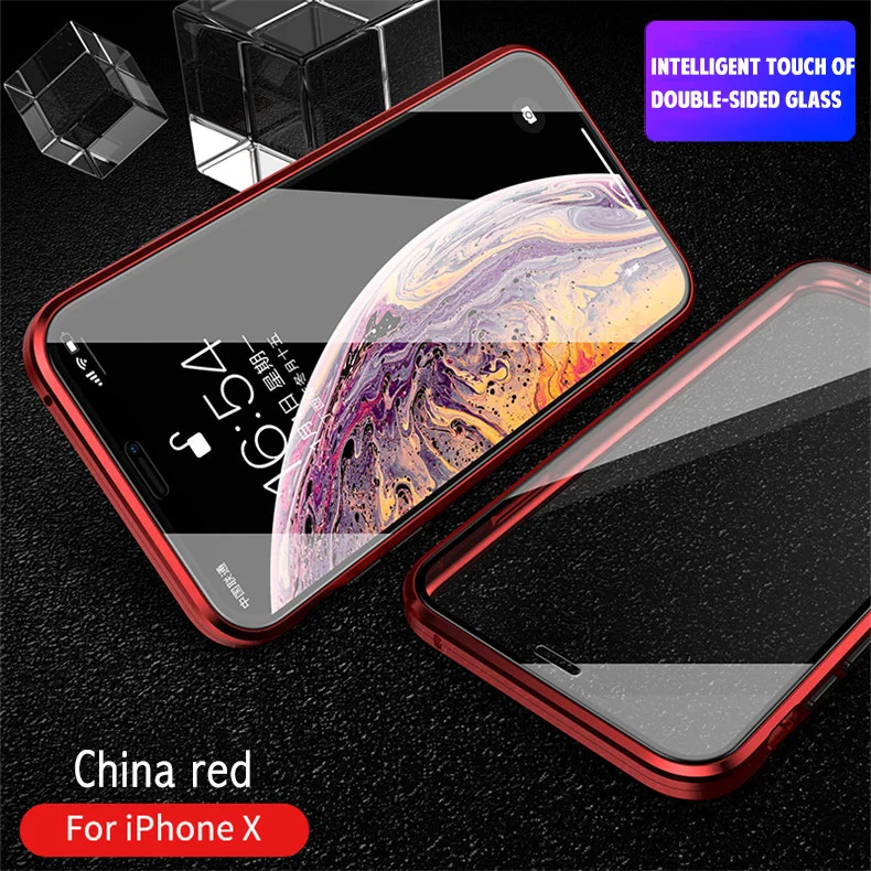 Обновленный металлический магнитный чехол для iPhone X, XR, XS MAX, высококачественный двойной чехол из закаленного стекла на магните для iPhone 7, 8, 6, 6s Plus