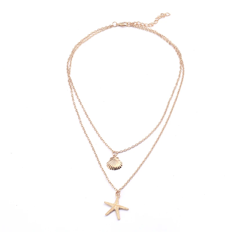 

Gold Color Alloy Shell Big Stars Choker Necklaces Pendants for Women Simple Style Double Layer Statement Charms Jewelry Bijoux