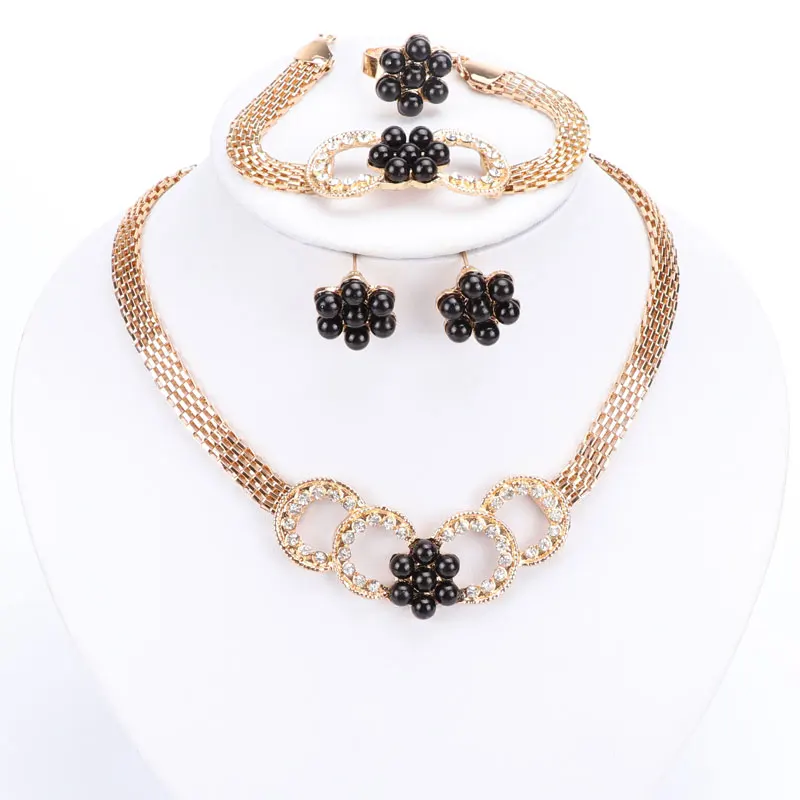 Модные серьги с кристаллами в виде цветка ожерелье ювелирные наборы золотой цвет