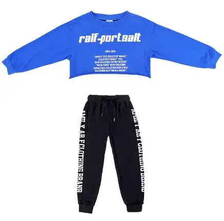 Blue 2Pcs Детские комплекты из 3 предметов в стиле хип-хоп модная одежда для уличных танцев для девочек-подростков укороченные топы, штаны, жилет джазовые уличные спортивные костюмы для детей 10-12 лет - Цвет: Blue 2Pcs