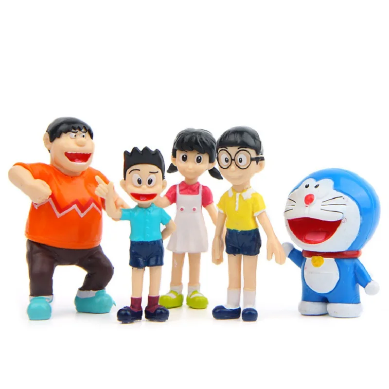 5 unids/lote de decoraci&oacute;n de paisaje de jard&iacute;n, accesorios creativos de Doraemon, retrato familiar de PVC, figuras de acci&oacute;n de juguete-4