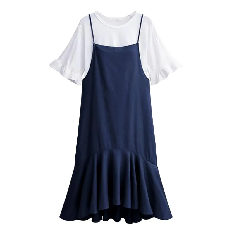 XL 5XL размера плюс повседневные женские платья из двух предметов 2019 Летняя мода
