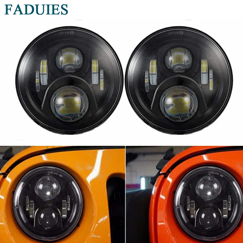 FADUIES 2Psc 7 дюймовый светодиодный фар H4 Высокий Низкий Луч фары для Lada 4x4 urban Niva Jeep JK