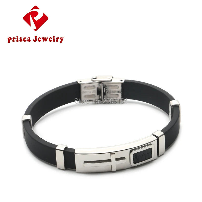 Мужской браслет с крестом силиконовый из нержавеющей стали цепочкой модный