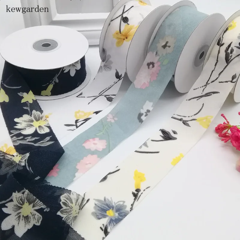 Kewgarden шифоновые ленты с цветочным принтом 38 мм 1 1/2 дюйма вручную изготовленная