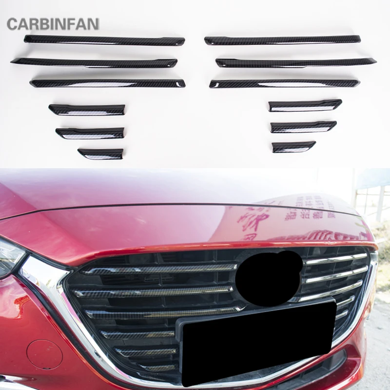 Для Mazda 3 Axela Черный углеродного волокна передний гонки гриль сетчатый ремешок Обложка отделки полосы автомобильный протектор Стикеры стилю