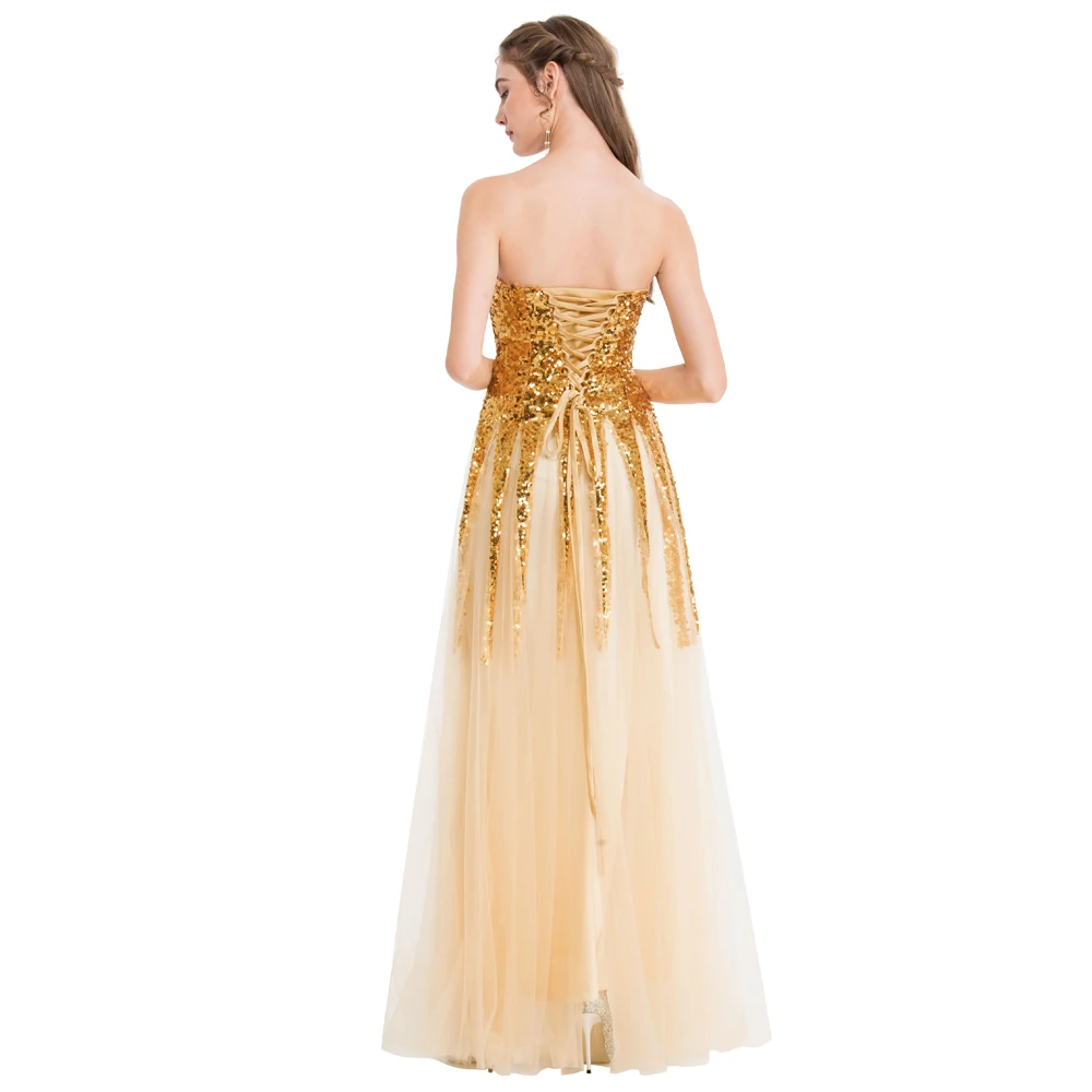 Женское винтажное платье без бретелек Angel fashions золотистое бальное расшитое