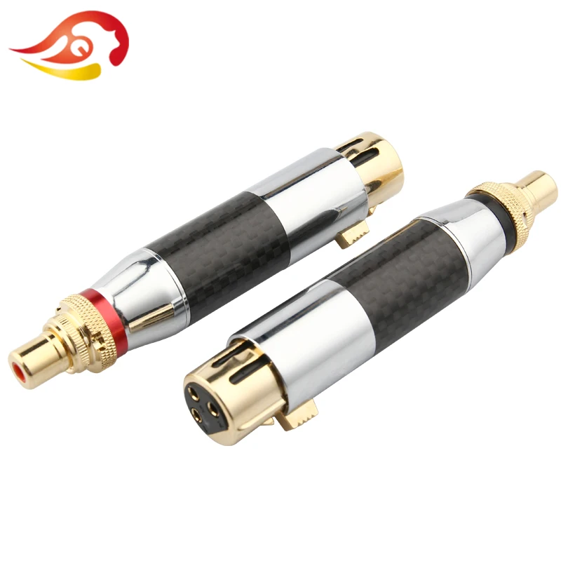 

QYFANG 3 Pin Carbon Fiber Stainless Steel Audio Plug XLR RCA Cannon Female Jack Wire Connector Microphone Mixer Speaker Adapter