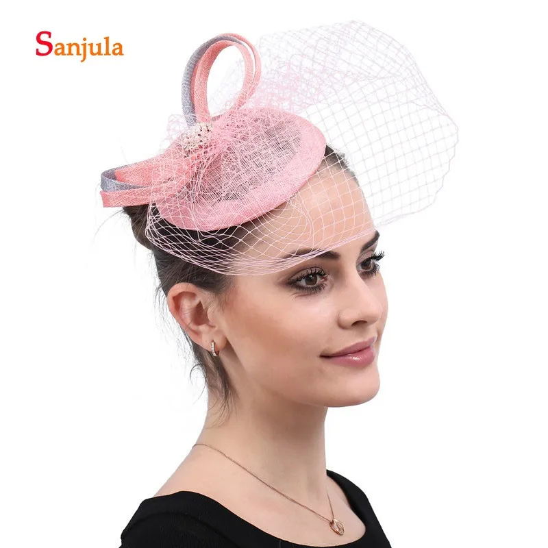 Розовая вуаль для лица милые Свадебные шляпы аксессуары волос льняные женские
