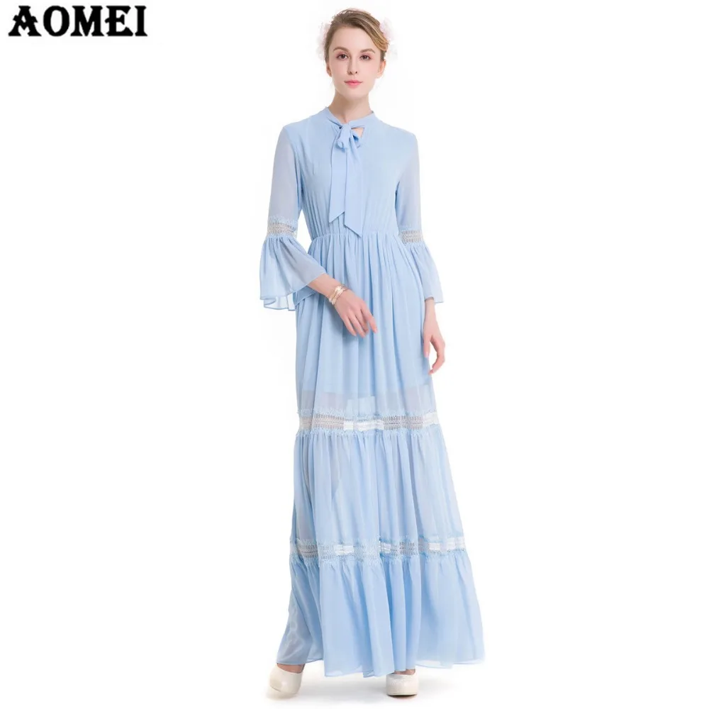 2019 весеннее шифоновое элегантный дизайн Макси платье Голубой цвет розовый для