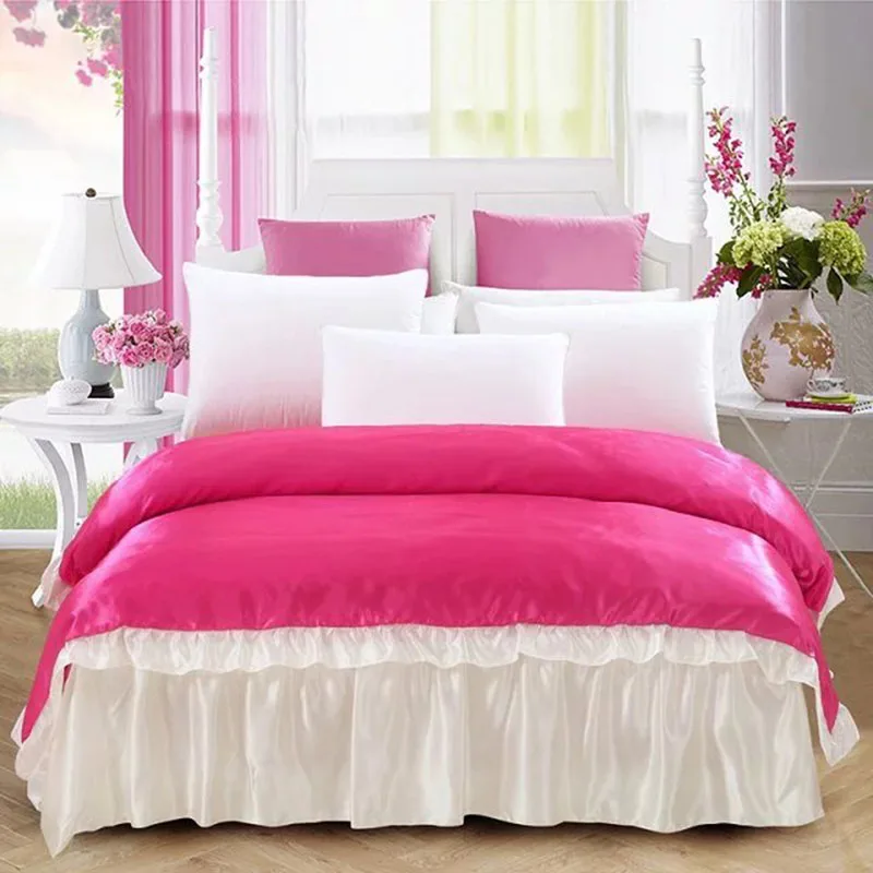 luxury large Home Textile Satin Silk Bed Sheet quilt linen fabric bedclothes bed skirt duvet cover Pillowcase King Queen size | Дом и сад