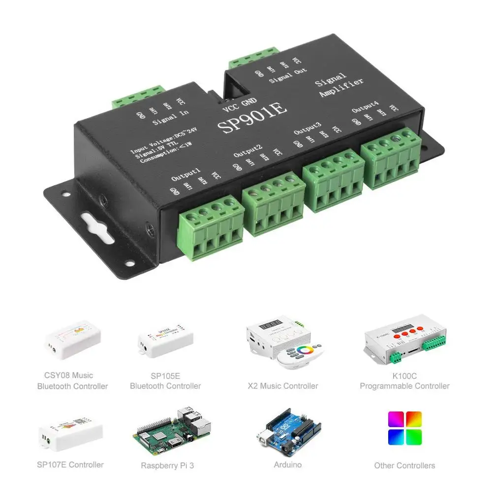 SP901E SPI усилитель сигнала для WS2812B WS2811 WS2813 пикселей RGB Светодиодная лента Репитер