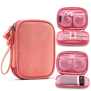 Pink double layer Модный нубук pu кожаный мобильный жесткий диск цифровая сумка для хранения Портативный чехол однослойный/двухслойный дорожный кабель Органайзер сумка подарок - Цвет: Pink double layer