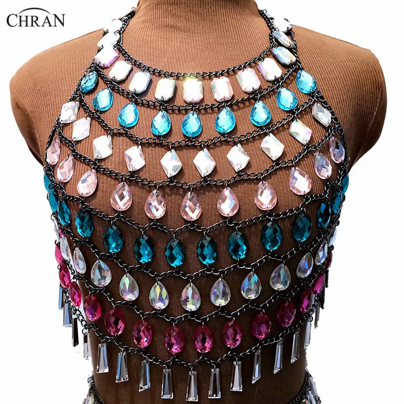 

Chran Sexy Sparkly Crop Tank Top Summer 2018 Necklaces & Pendants Bikini Wear Hollow Bra Gem Crystal Womens Jewelry Accessories