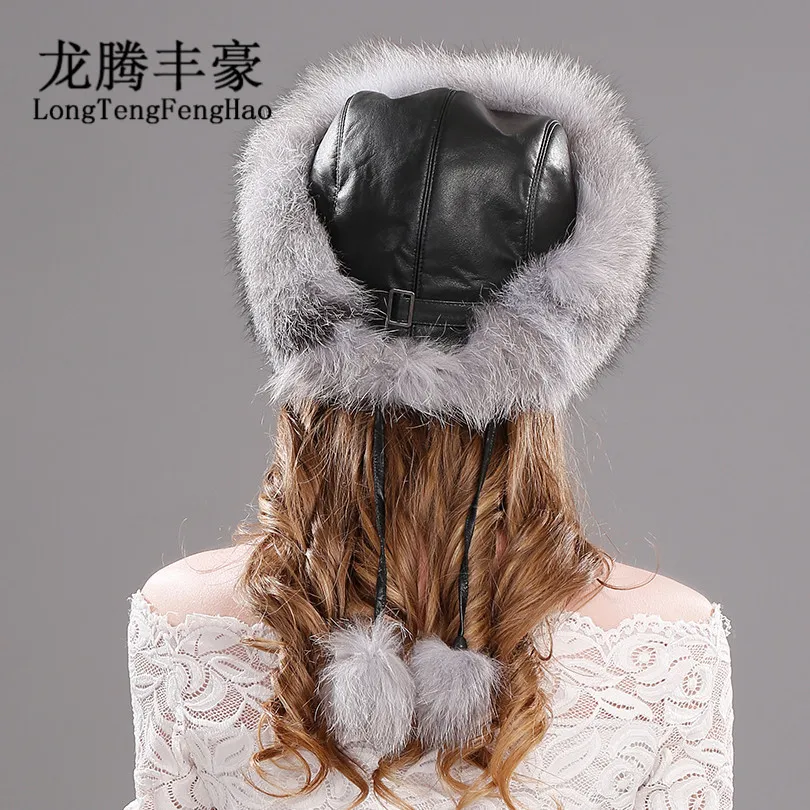 New Style Women'S Fox Fur Warm Hat Leather Grass Ladies Winter Beanie Free Shipping | Аксессуары для одежды