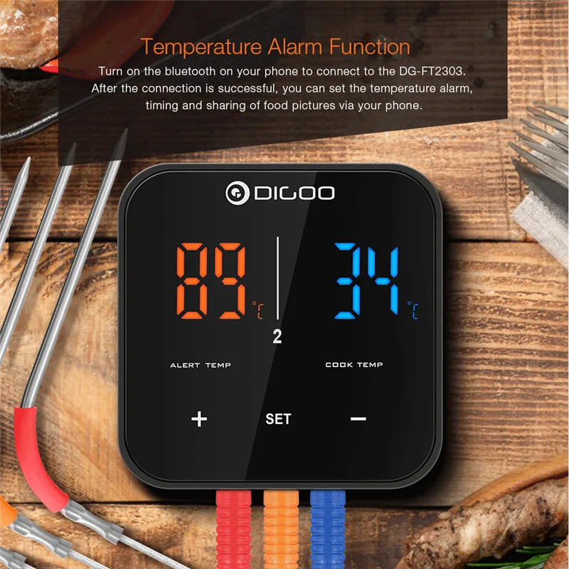 Digoo DG FT2303 трехканальный умный bluetooth приложение управления барбекю термометр