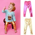 Шикарные блестящие леггинсы для девочек, эластичные узкие штаны, золотистые, серебристые детские кожаные леггинсы с металлическими блестками Fuax